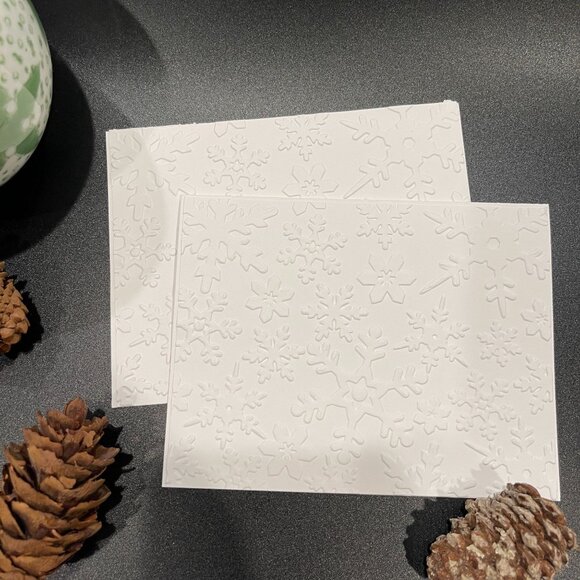 Snowflakes Embossed Holiday Cards, White Holiday Cards Set, Handmade Elegant Gre - Picture 3 of 6